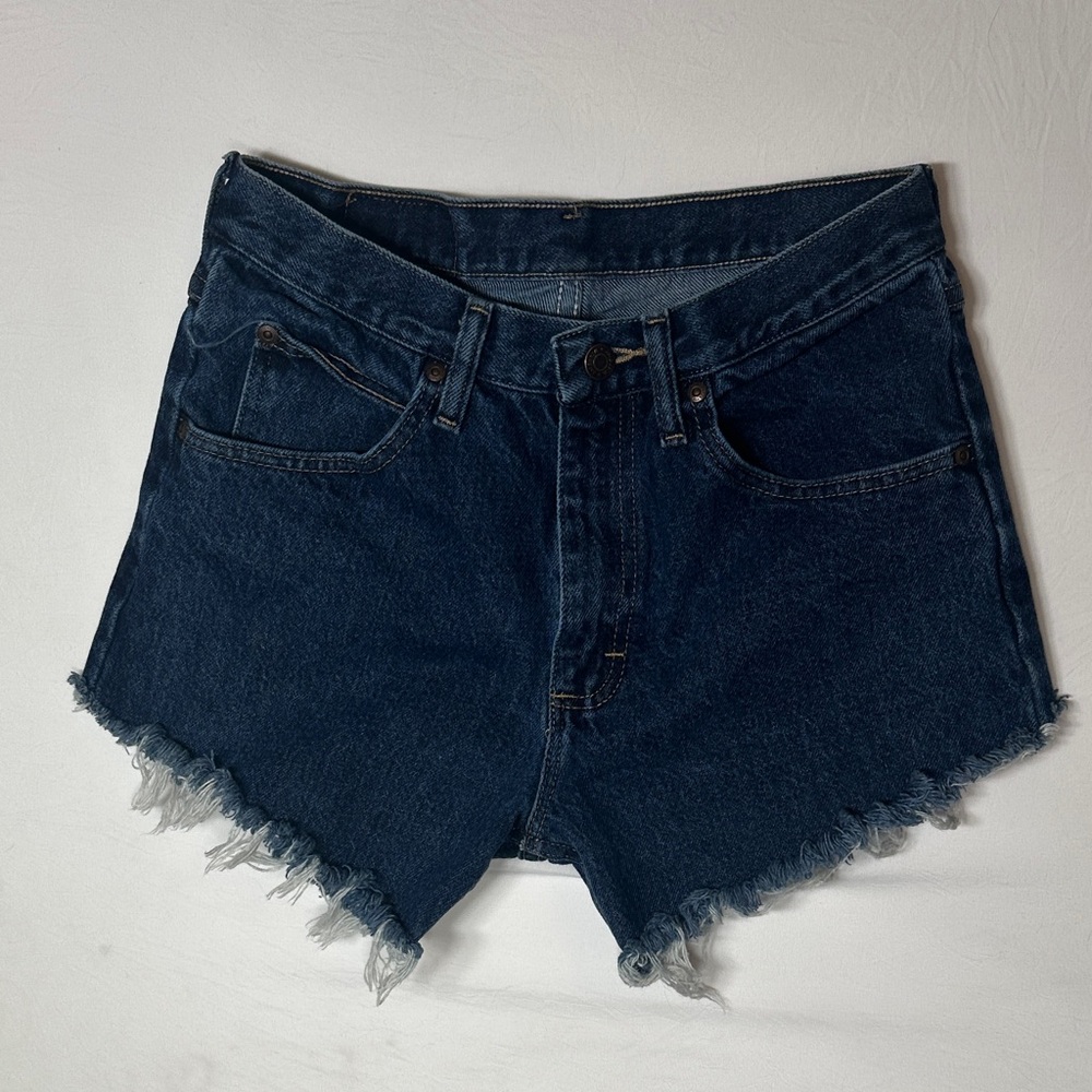 Vintage Wrangler Dark Blue Frayed Hem Denim Cutoff Shorts - Picture 2 of 3